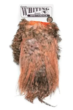 Spey Hackle Rooster Saddle Bronze Grizzly dyed Salmon