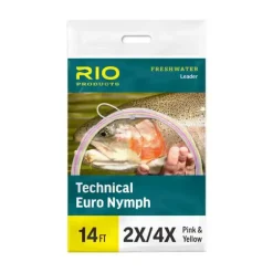 Technical Euro Nymph Leader - 2X/4X - Pink & Yellow 14 ft -